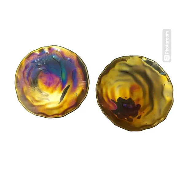 2 Vintage Carnival Glass Iridescent Glass Plate Wall Hanging - Picture 1 of 2